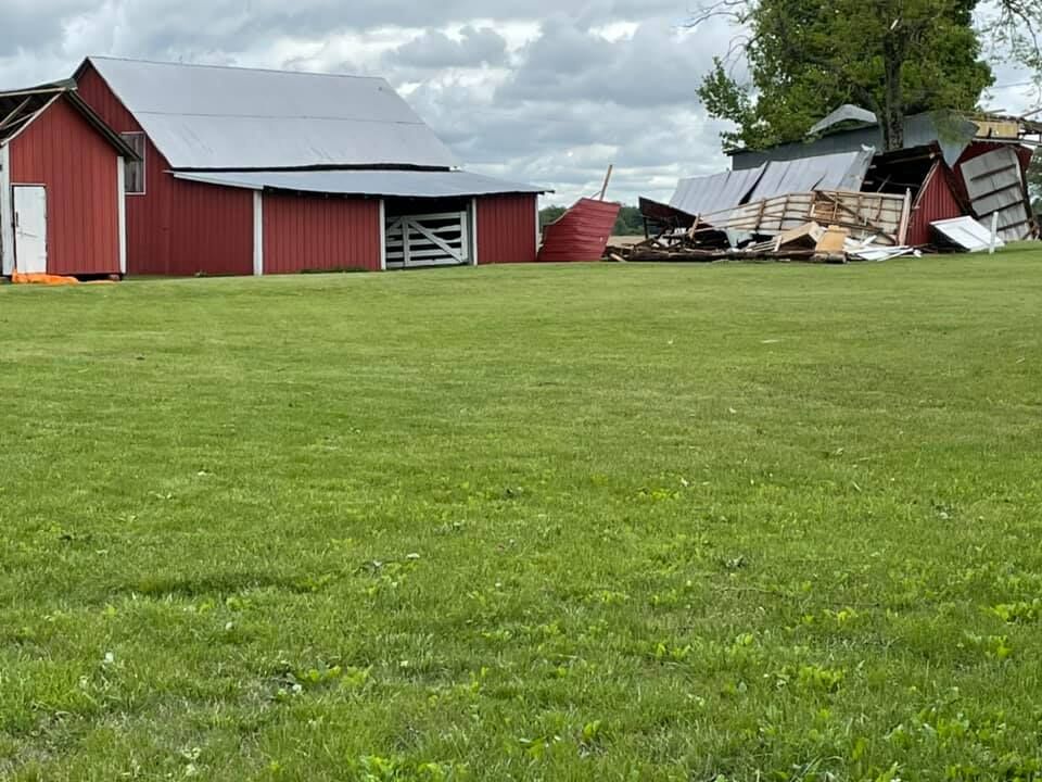 A damaged barn in Calloway County, Kentucky